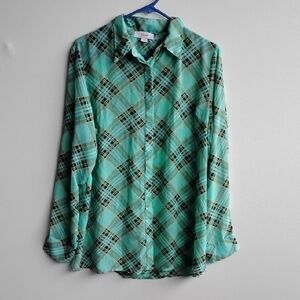 Green/Blue Plaid Button-Up Shirt